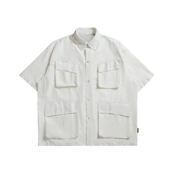 Japanese-Style Retro Multi-Pocket Short Sleeve Shirt Jacket for Men - Summer Casual Loose Fit Trendy Workwear