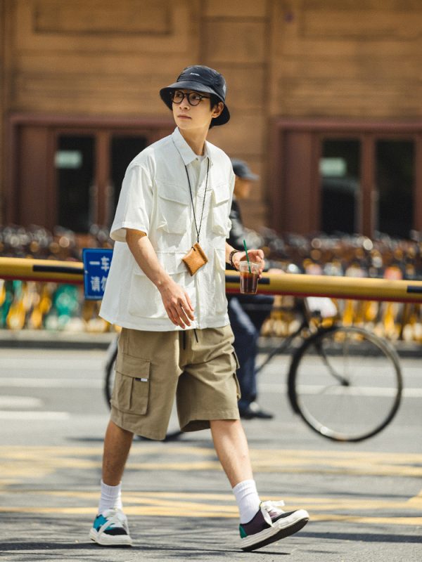 Japanese-Style Retro Multi-Pocket Short Sleeve Shirt Jacket for Men - Summer Casual Loose Fit Trendy Workwear