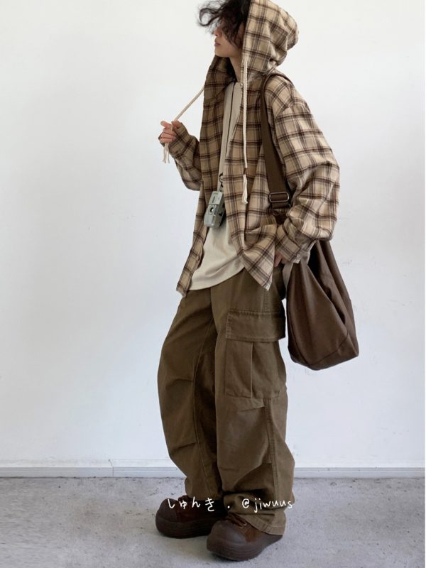 Japanese-Style Retro Plaid Hooded Long Sleeve Shirt for Men and Women - Casual College Trendy Jacket for Spring and Autumn