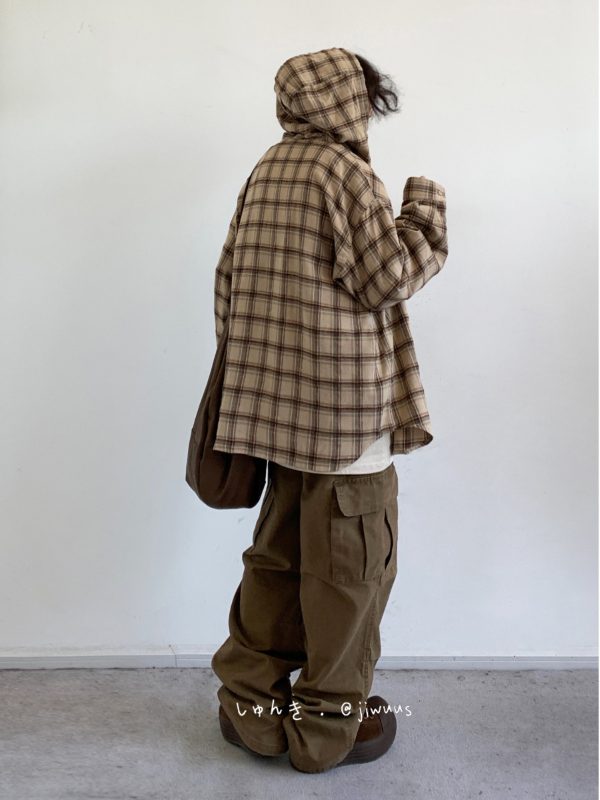 Japanese-Style Retro Plaid Hooded Long Sleeve Shirt for Men and Women - Casual College Trendy Jacket for Spring and Autumn