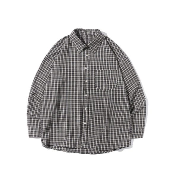 Japanese-style Retro Plaid Long Sleeve Shirt Jacket for Men and Women, Unisex Loose Fit, Versatile City Boy Style for Spring and Autumn