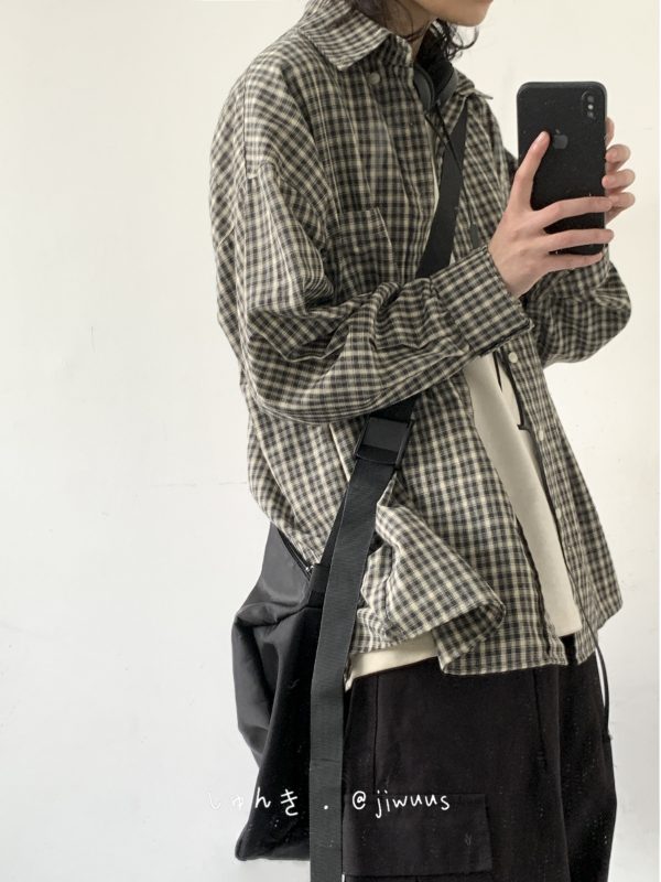 Japanese-style Retro Plaid Long Sleeve Shirt Jacket for Men and Women, Unisex Loose Fit, Versatile City Boy Style for Spring and Autumn