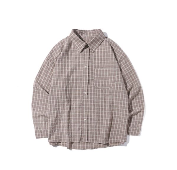 Japanese-style Retro Plaid Long Sleeve Shirt Jacket for Men and Women, Unisex Loose Fit, Versatile City Boy Style for Spring and Autumn