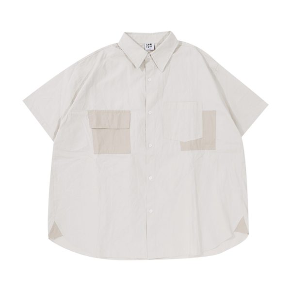 Japanese Style Retro Street Fashion Short Sleeve Shirt for Men & Women with Patch Pockets - Loose Fit Workwear Top