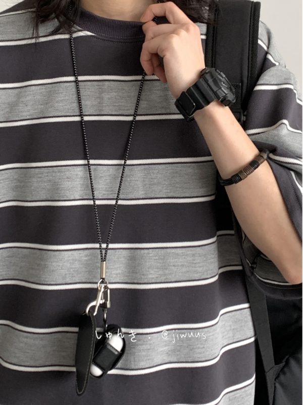 Japanese-Style Retro Striped Round Neck Short Sleeve T-Shirt for Summer, Unisex Loose College Style Half-Sleeve Top