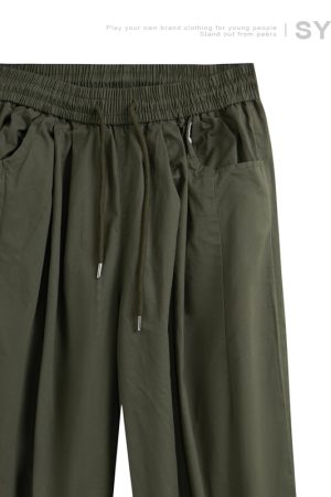 Japanese-Style Retro Wide-Leg Casual Pants for Men - Summer Straight-Leg Drawstring Elastic Waist Trousers