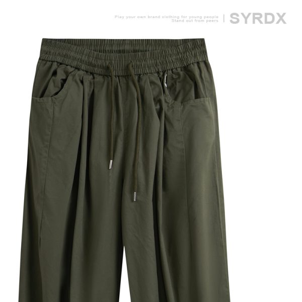 Japanese-Style Retro Wide-Leg Casual Pants for Men - Summer Straight-Leg Drawstring Elastic Waist Trousers