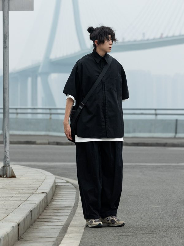 Japanese-Style Retro Wide-Leg Casual Pants for Men - Summer Straight-Leg Drawstring Elastic Waist Trousers
