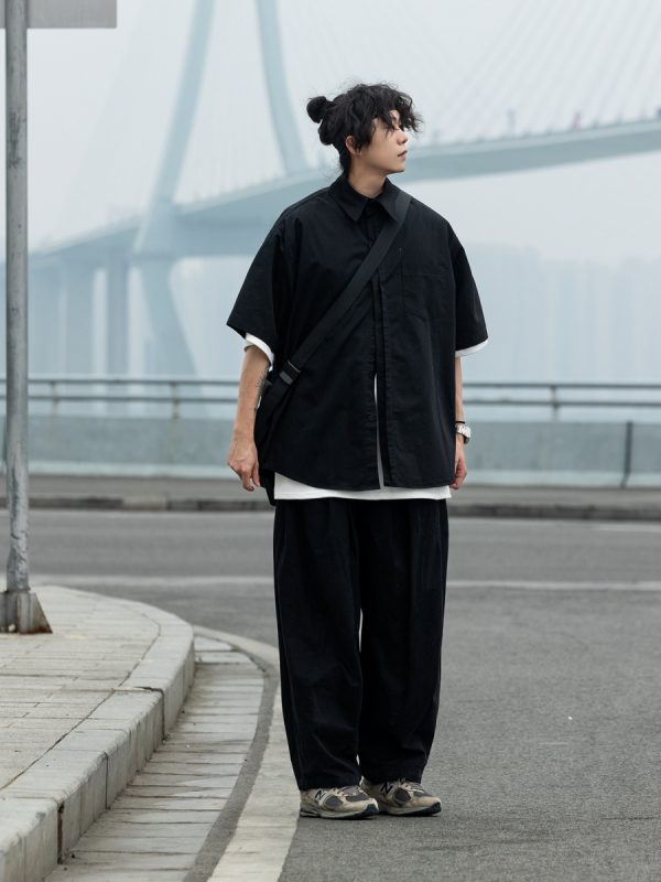 Japanese-Style Retro Wide-Leg Casual Pants for Men - Summer Straight-Leg Drawstring Elastic Waist Trousers