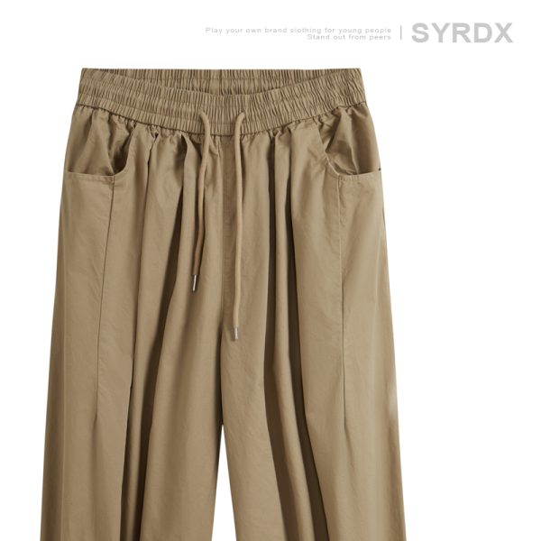 Japanese-Style Retro Wide-Leg Casual Pants for Men - Summer Straight-Leg Drawstring Elastic Waist Trousers