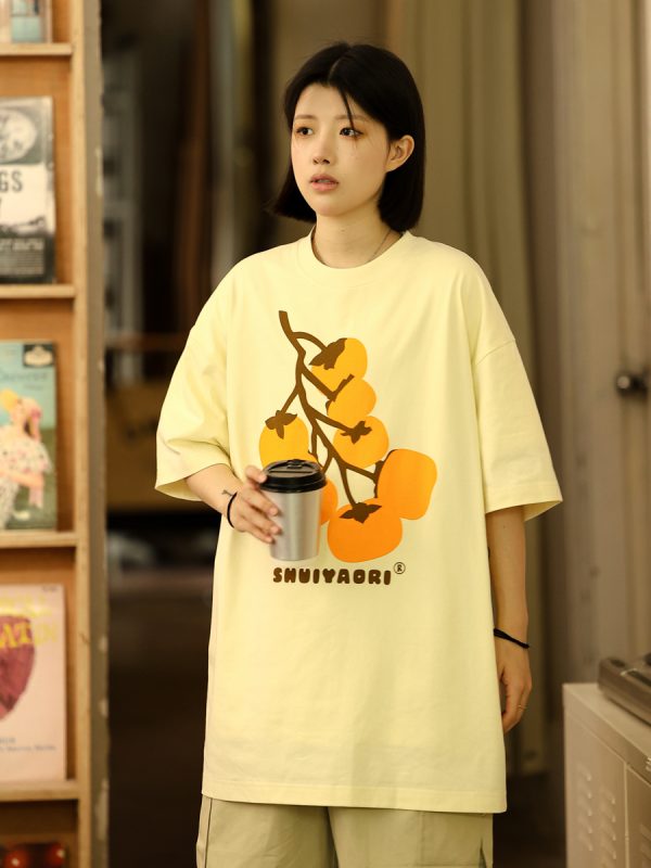 Japanese-Style Short-Sleeve T-Shirt for Men and Women - Casual Heavyweight Couple Top, Trendy Kaki Kaki Ruyi Design