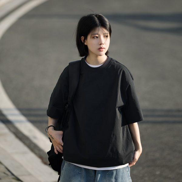 Japanese-Style Summer Solid Color Short Sleeve T-Shirt for Men - Casual Trendy 2025 Model, Versatile Fashion Essential