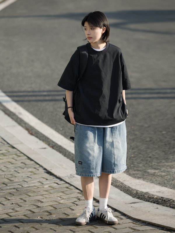 Japanese-Style Summer Solid Color Short Sleeve T-Shirt for Men - Casual Trendy 2025 Model, Versatile Fashion Essential