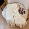 Japanese-Style Wide-Leg Pants for Women, Elegant Artistic Design with Elastic Waist and Layered Water-Soluble Lace Trim, Nine-Point Length