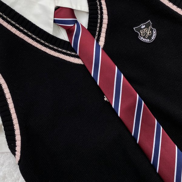 JK Uniform Pudding Bear Set - Plaid Skirt, DK Striped Tie, Decorative Bow Tie, Japanese Style, Cute Girls' College Outfit