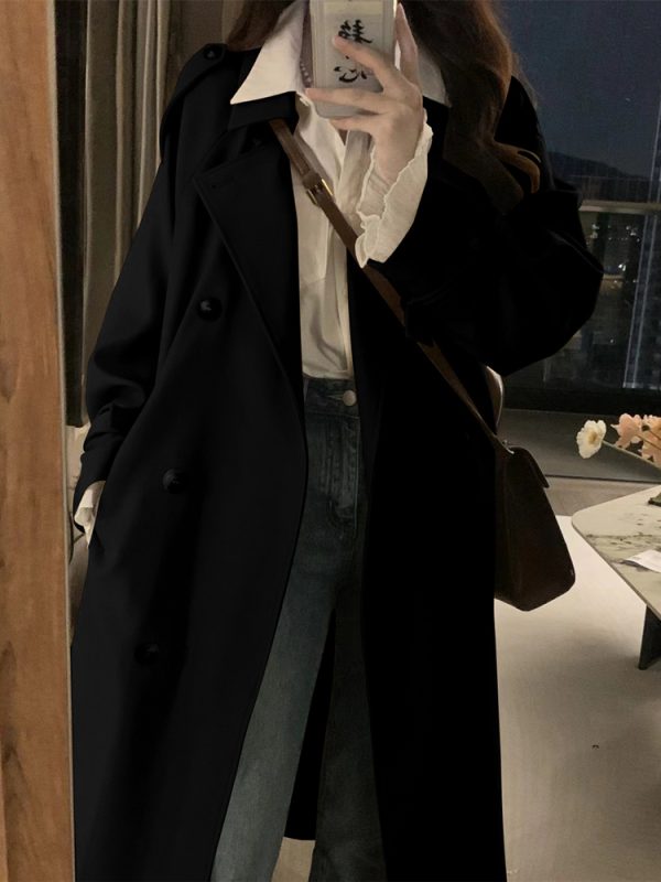 Khaki Mid-Length Trench Coat for Women - 2024 Spring Autumn Korean Style, British Design, Perfect for Petite Figures