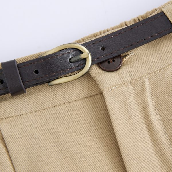 Khaki Washed Cotton High-Waisted A-Line Skirt for Pear-Shaped Body, Mid-Length Umbrella Skirt, Spring 2025 Fashion for Women
