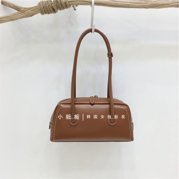 Korean Retro Bowling Bag - 2024 Spring Handheld Shoulder Underarm Boston Bag for Fashionable Niche Style