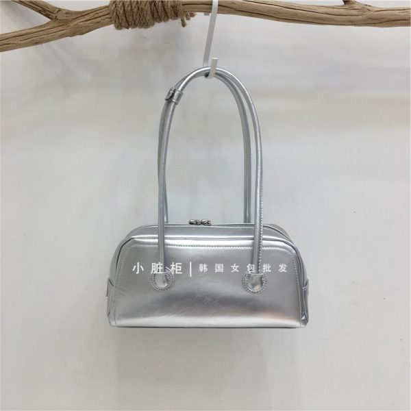 Korean Retro Bowling Bag - 2024 Spring Handheld Shoulder Underarm Boston Bag for Fashionable Niche Style