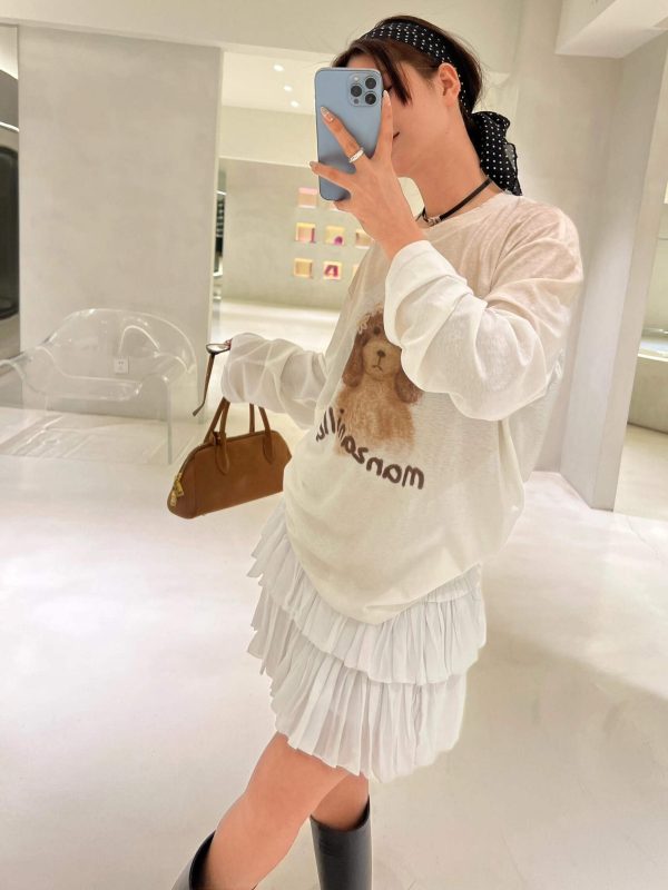Korean Retro Little Dog Princess Print Long Sleeve T-Shirt - Casual Sun Protection Cover-Up in Pure Cotton for Women