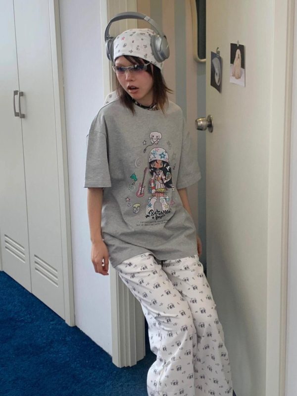 Korean Retro Musician Graphic T-Shirt - Casual Loose Fit, Age-Reducing Design, Pure Cotton Short Sleeve Top