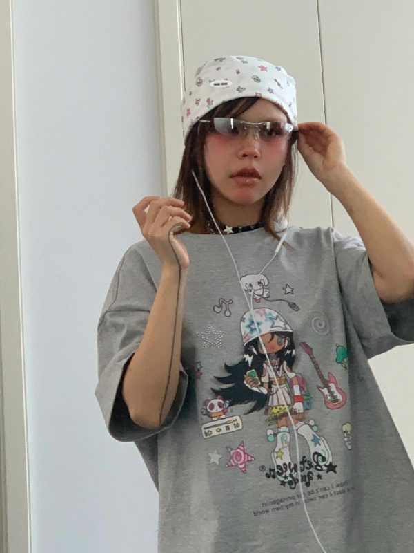 Korean Retro Musician Graphic T-Shirt - Casual Loose Fit, Age-Reducing Design, Pure Cotton Short Sleeve Top