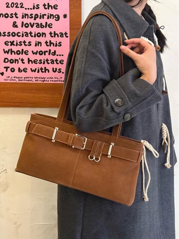 Korean Retro Underarm Baguette Bag for Women - Versatile Commuting Shoulder Bag with High-End Keychain, Stylish Motorcycle Accessory