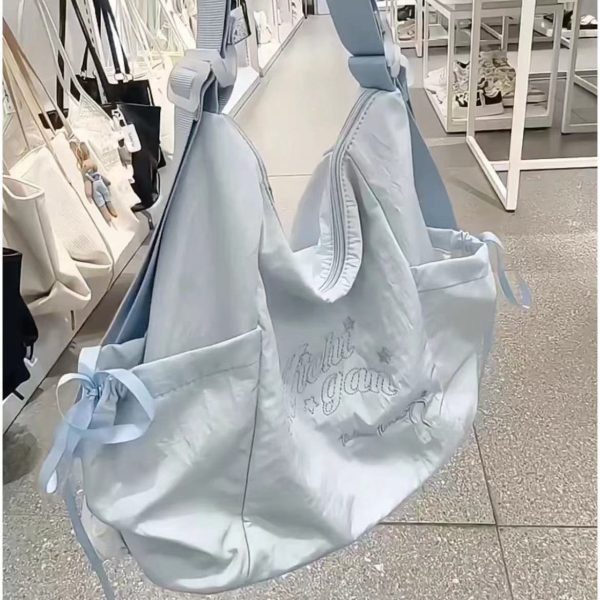 Korean Style 2025 Summer Sweet Underarm Tote Bag with Lettering, Large Capacity Versatile Shoulder Handbag for Everyday Use