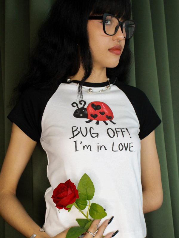 Korean Style Beetle Cartoon Print Color-Blocking Short-Sleeve Slim-Fit High-Stretch Cotton T-Shirt for Trendy Casual Wear