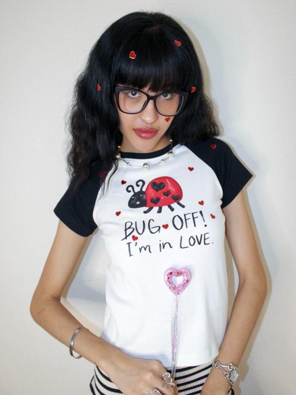 Korean Style Beetle Cartoon Print Color-Blocking Short-Sleeve Slim-Fit High-Stretch Cotton T-Shirt for Trendy Casual Wear
