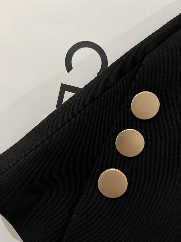 Korean Style Black Metal Buckle Vintage Blazer for Women - 2025 Spring Autumn Petite Fashion Jacket