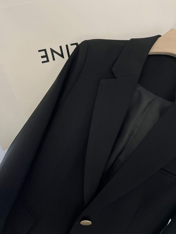 Korean Style Black Metal Buckle Vintage Blazer for Women - 2025 Spring Autumn Petite Fashion Jacket