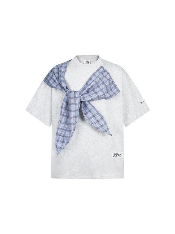 Korean Style Bow Tie Patterned Short Sleeve T-Shirt for Women - Summer 2025 College Fashion Trend