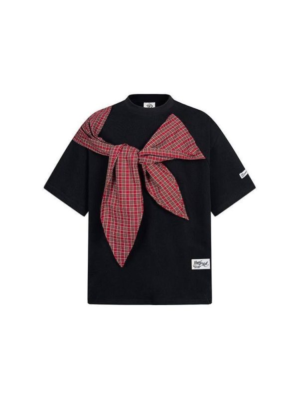 Korean Style Bow Tie Patterned Short Sleeve T-Shirt for Women - Summer 2025 College Fashion Trend