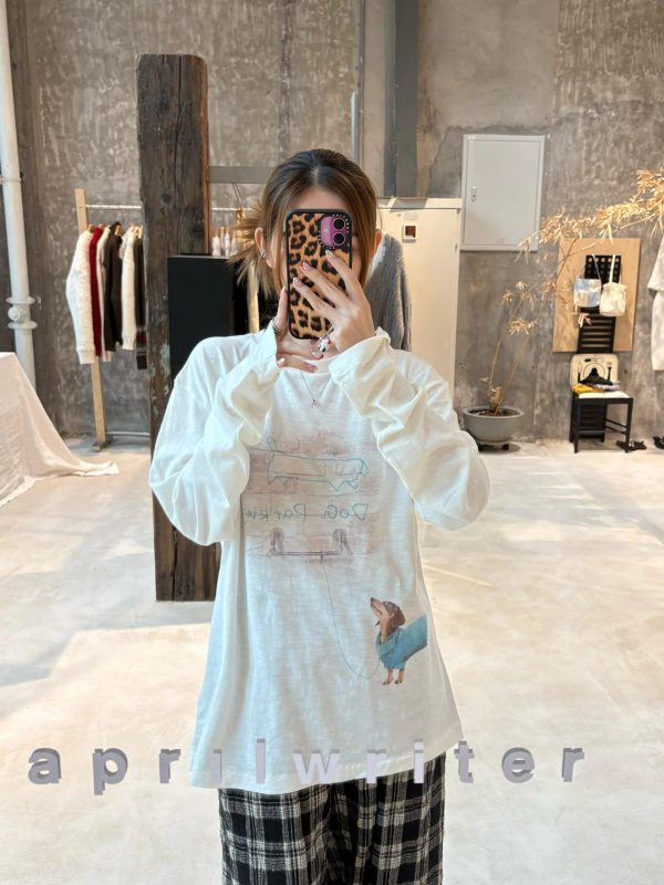 Korean Style Cartoon Print Loose Round Neck Long Sleeve T-Shirt in Soft Bamboo Cotton - Casual & Comfortable Fashion Essential