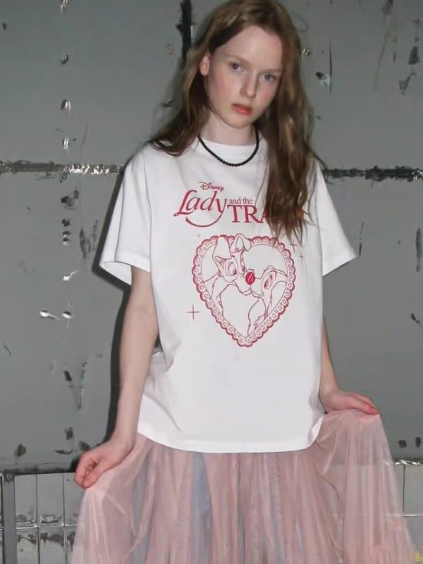 Korean Style Cartoon Printed Casual Loose Fit Cotton Short Sleeve T-Shirt for Women - Versatile Comfort for Everyday Wear