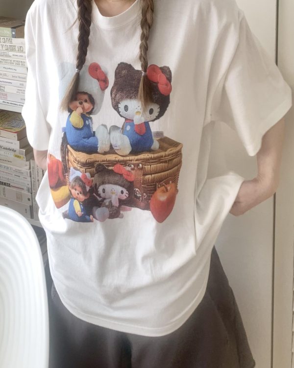 Korean Style Casual Kitty Princess Cartoon Print Loose Cotton Short Sleeve T-Shirt - Versatile Comfort Top