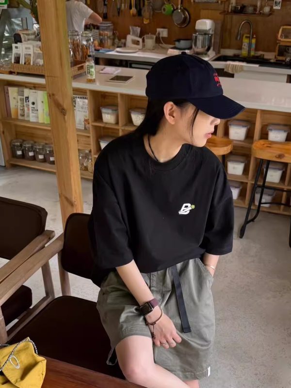 Korean Style Casual Letter Print Short Sleeve T-Shirt for Women - Versatile Loose Fit, Pure Cotton, Minimalist Design