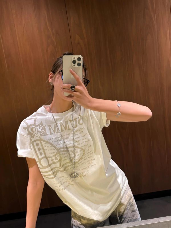 Korean Style Casual Letter Slogan Printed Loose Cotton Round Neck Short Sleeve T-Shirt for Women