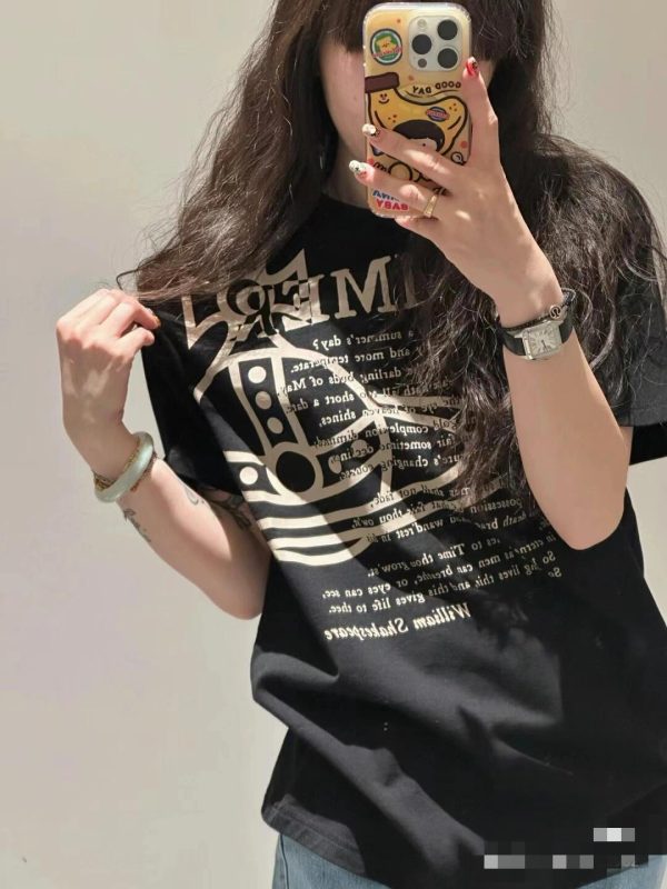 Korean Style Casual Letter Slogan Printed Loose Cotton Round Neck Short Sleeve T-Shirt for Women