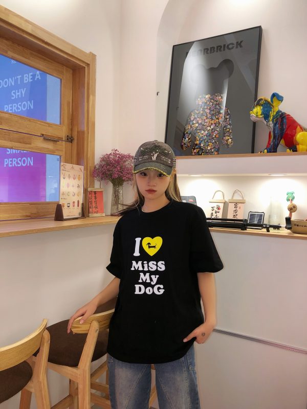 Korean Style Casual Loose Fit Color-Blocking Top with Youthful Dog Cartoon Print - Pure Cotton Comfort