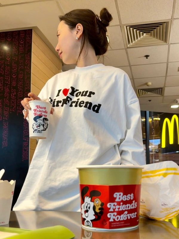 Korean Style Casual Loose Fit Color-Blocking Top with Youthful Dog Cartoon Print - Pure Cotton Comfort
