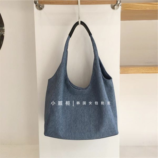 Korean Style Casual Soft PU Imitation Denim Tote Bag - Large Capacity Versatile Summer Shoulder Bag for Bloggers