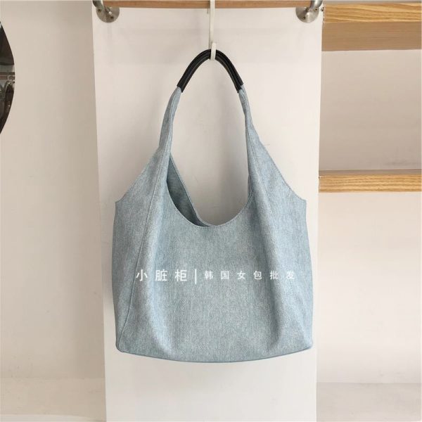 Korean Style Casual Soft PU Imitation Denim Tote Bag - Large Capacity Versatile Summer Shoulder Bag for Bloggers