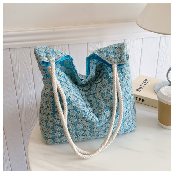 Korean-Style Chic Crochet Mesh Bag for Women, Handmade Woven Hollow Shoulder Tote, Large Summer Beach Bag