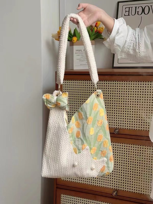 Korean-Style Cute Cat Tulip Crossbody Tote Bag, Large Capacity Shoulder Bag, Niche Design Underarm Bag