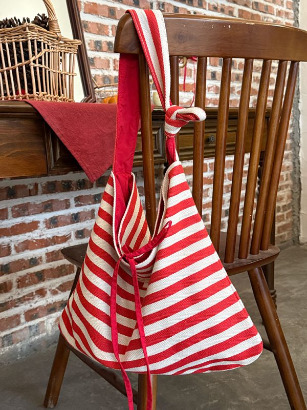 Korean Style Double-Sided Striped Canvas Tote Bag - Large Capacity Bow Shoulder Crossbody Bag for Casual Chic Looks