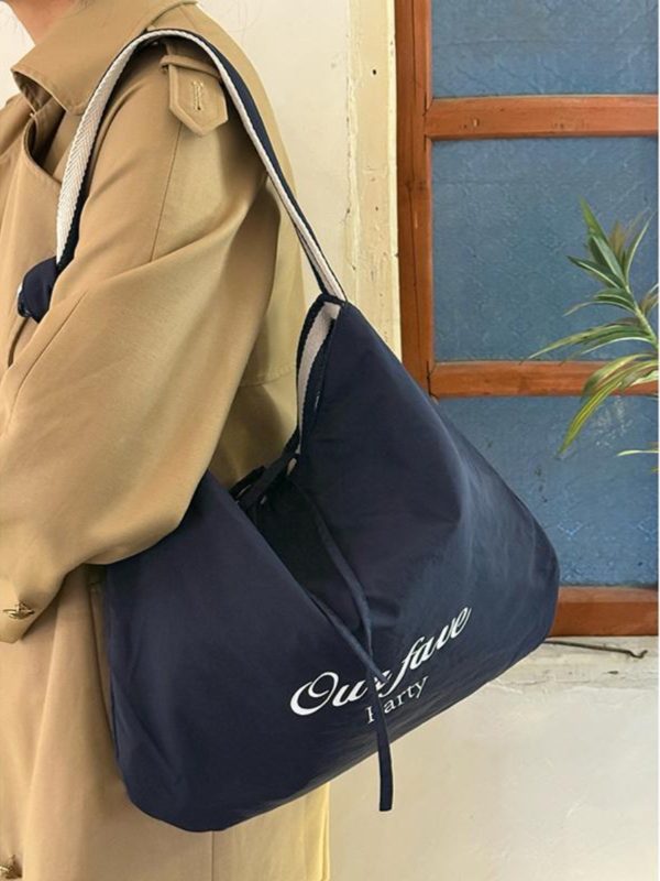 Korean Style Double-Sided Striped Canvas Tote Bag - Large Capacity Bow Shoulder Crossbody Bag for Casual Chic Looks