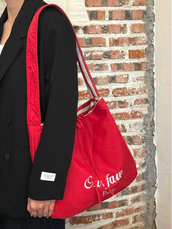 Korean Style Double-Sided Striped Canvas Tote Bag - Large Capacity Bow Shoulder Crossbody Bag for Casual Chic Looks