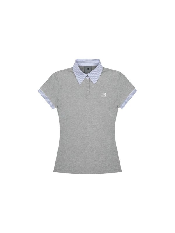 Korean Style Embroidered Polo Collar Short Sleeve T-Shirt for Women, Slim Fit Spliced Two-Piece Summer College Look
